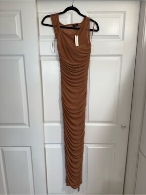 AFRM Sleeveless Ruched Maxi Dress in Camel Brown
